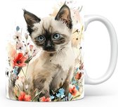 Mok met Siamese Kat Beker voor koffie of tas voor thee, cadeau voor dierenliefhebbers, moeder, vader, collega, vriend, vriendin, kantoor