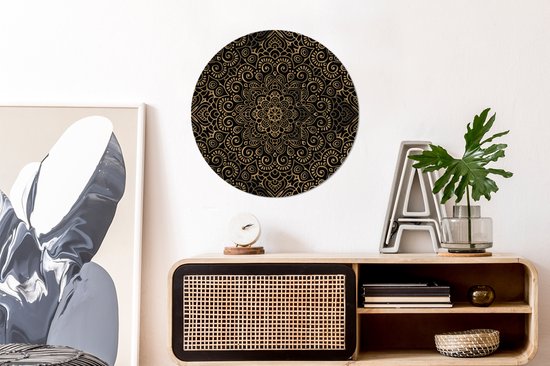 WallCircle - Stickers muraux muraux - Cercle de papier peint - Motif doré sur fond noir - 50x50 cm - Cercle mural - Autocollant - Sticker papier peint rond