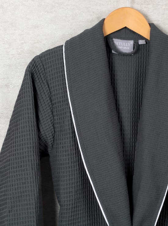 Betully ® - Peignoir gaufré unisexe - Badjas 100% coton turc - Anthracite - Peignoir gaufré pour femme et homme - Taille L/XL - Peignoir - Col châle - Badjas femme - Badjas homme - Taille L / XL - Anthracite