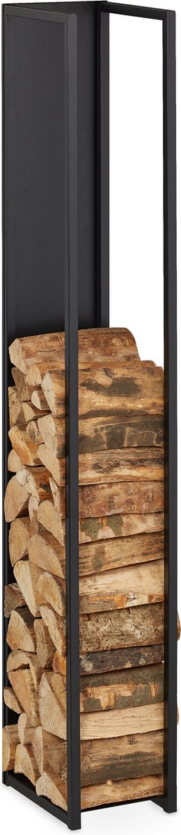 brandhoutrek metaal - hoog - 157 x 23,5 x 30 cm - hout stapelen - stookhout - zwart