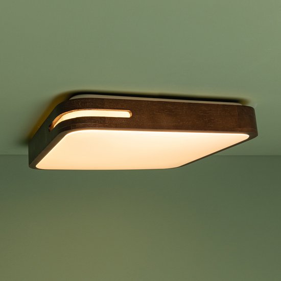 Brilliant lamp Woodbury LED plafondlamp 40x40cm donker hout/wit metaal/bruin hout 24 W LED geïntegreerd
