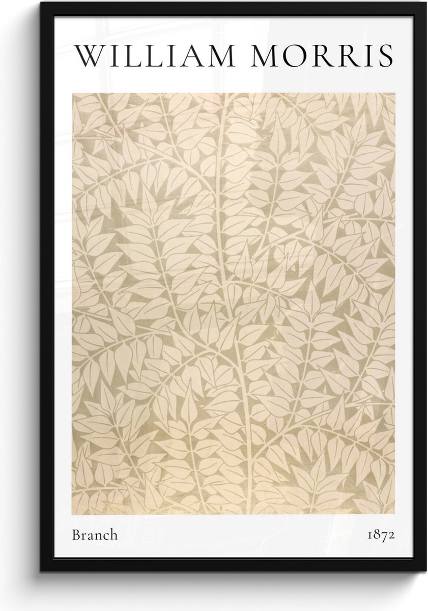 FrameYourWall Poster in lijst - Fotolijst 60x90 cm - Posters - William Morris - Branch - Abstract - Natuur - Beige - Posterlijst zwart - Decoratie - Wanddecoratie woonkamer - Muurdecoratie slaapkamer