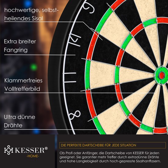 KESSER® Dartbord Sisal met Surround Ring Rood - 38-delige Dart Set inclusief 9x Dartpijlen en 21x Dartflights + Accessoires van Merkloos — afbeelding 2