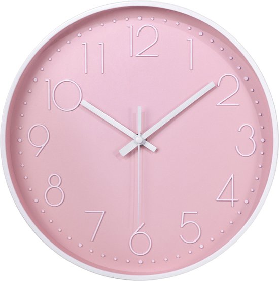 Klok roze 30 cm - Wandklok - Muurklok - Stil uurwerk - Klok