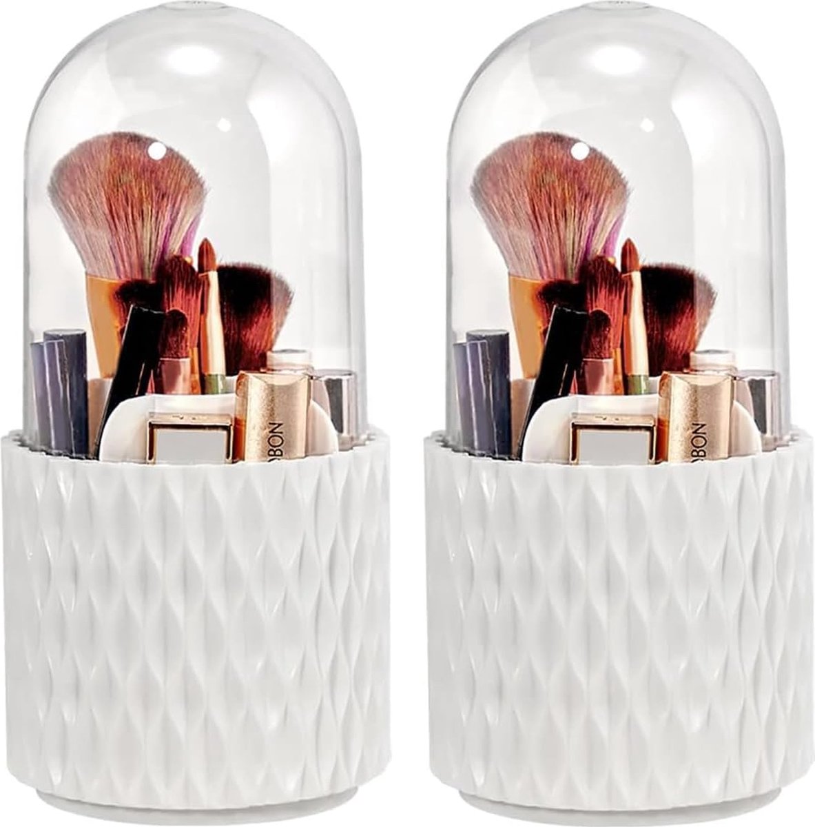 Set van 2 cosmetische make-up organisator, 360 draaibare cosmetische borstel organisator, borstelhouder, borstelopslag met deksel voor kamerdecoratie, kaptafel, toilet, slaapkamer, badkamer