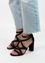 Sacha - Dames - Zwarte opengewerkte sandalen met hak - Maat 39