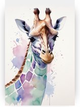 Giraffe in waterverf schilderij - Giraffe glasschilderij - Glas schilderijen aquarel - Wanddecoratie industrieel - Acrylglas schilderij - Woondecoratie - 60 x 90 cm 5mm