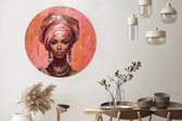 WallCircle - Muurstickers - Behangcirkel - Kunst - Vrouw - Roze - Sieraden - Portret - ⌀ 120 cm - Muurcirkel - Zelfklevend - Ronde Behangsticker XXL