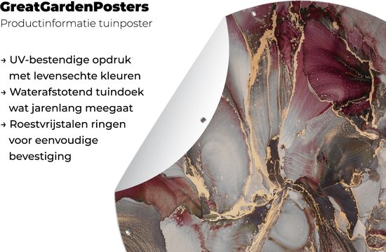 Tuincirkel Goud - Marmer - Paars - 90x90 cm - Ronde Tuinposter - Buiten