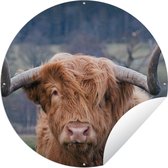 Tuincirkel Schotse Hooglander - Hoorns - Berg - 60x60 cm - Ronde Tuinposter - Buiten
