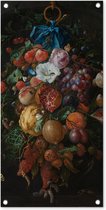 Tuinposter Festoen van vruchten en bloemen - Schilderij van Jan Davidsz. de Heem - 40x80 cm - Wanddecoratie Buiten - Tuinposter - Tuindoek - Schuttingposter - Tuinschilderij