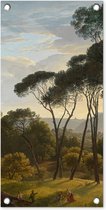 Tuinposter Italiaans landschap met parasoldennen - Schilderij van Hendrik Voogd - 30x60 cm - Tuindoek - Buitenposter