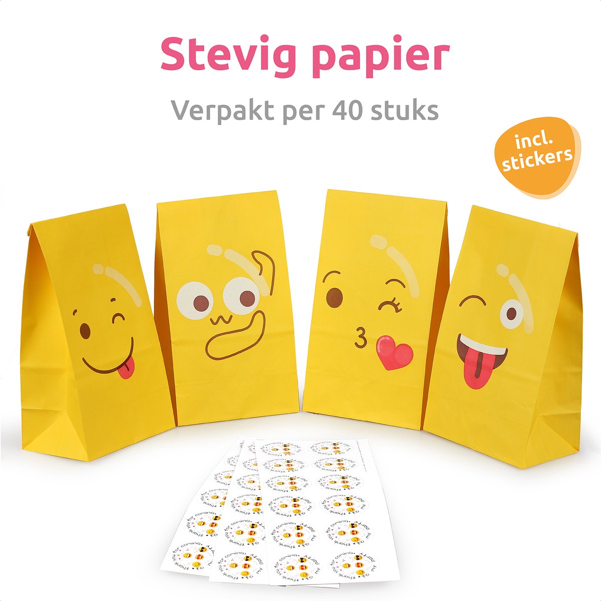 Isa's Friends® Uitdeelzakjes + Stickers - Smileys - 40 stuks - Stevig Papier - Traktatie zakjes — afbeelding 9