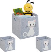 Relaxdays 3x opbergmand kinderkamer - vilten speelgoedmand - kat - opbergbox speelgoed