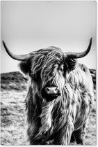 Muurdecoratie Schotse hooglander - Zwart - Wit - 120x180 cm - Tuinposter - Tuindoek - Buitenposter