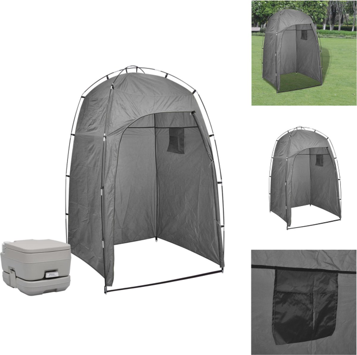 vidaXL Campingtoilet en Tent - Draagbaar en Comfortabel - Grijs - 130x130x210 cm - Campingdouche