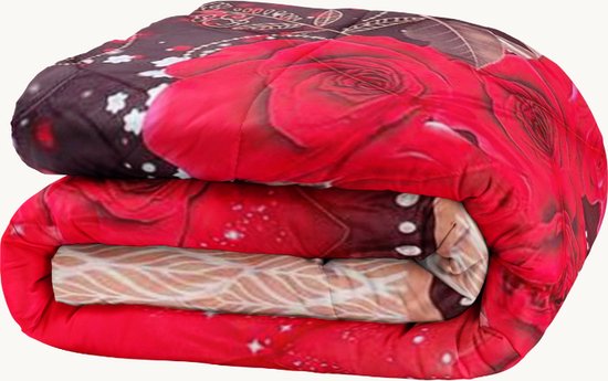 Tex family Dekbed met strik voor de winter, zacht en warm, gemaakt in Italië, Tiroolse Germagnano, rood, voor tweepersoonsbed