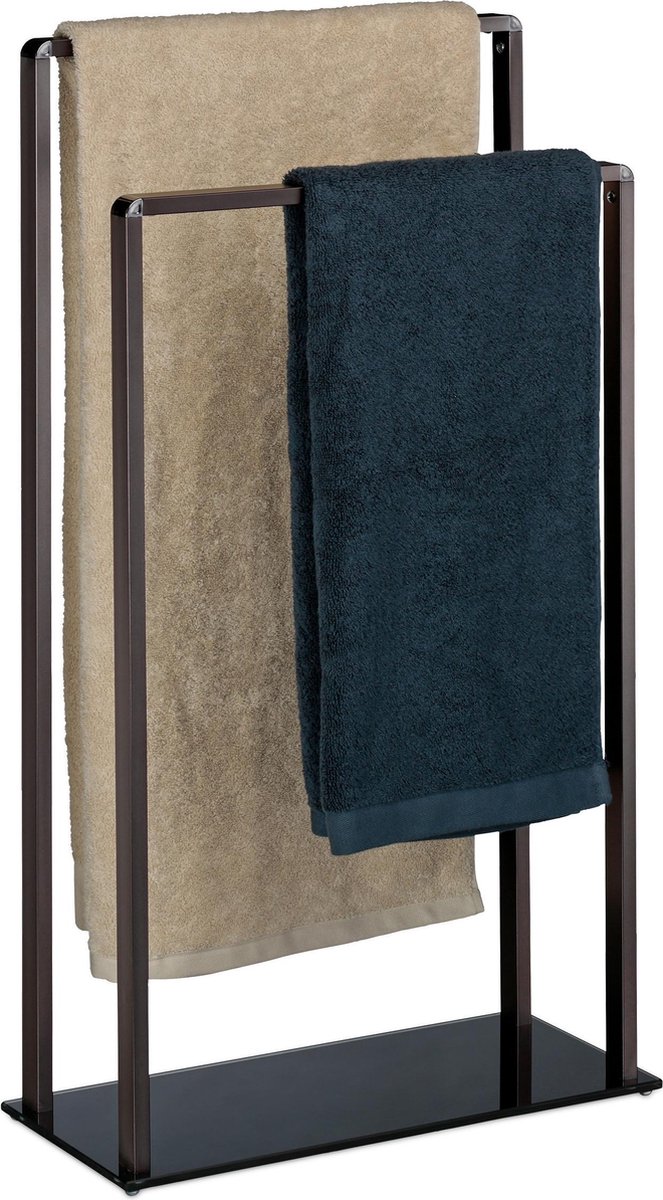 Relaxdays handdoekhouder vrijstaand - handdoekenrek badkamer - 2 roedes - handdoekdrager