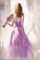 Allernieuwste.nl® Canvas Schilderij Violiste in paarse jurk - Kunst aan je Muur - Kleur - 50 x 70 cm