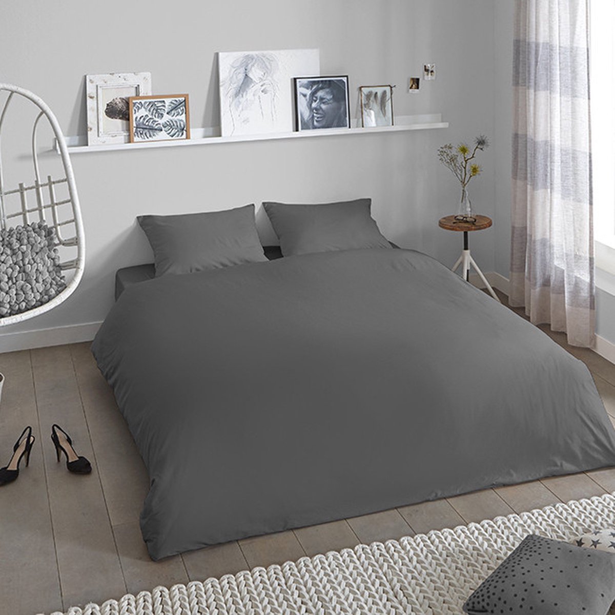Zavelo Effen Dekbedovertrek Antraciet - 200 x 200/220 cm + 2 Kussenslopen - 100% katoen - Super Zacht - Kleurvast