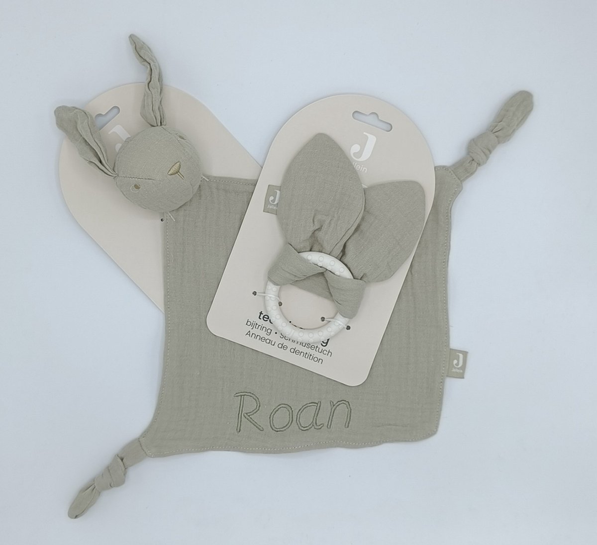 Goedkoopste Sij's Borduur en Cadeau - Jollein bijtring bunny knisperoren - Jollein gepersonaliseerd knuffeldoekje met naam - persoonlijk en uniek kraamcadeau