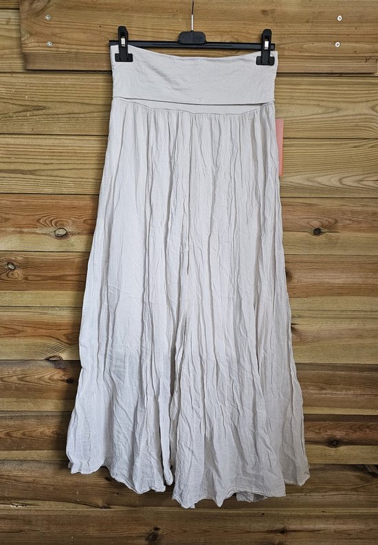 Heerlijke a-lijn katoenen maxi rok met elastische talie – kleur BEIGE- lange boho rok - maat 38
