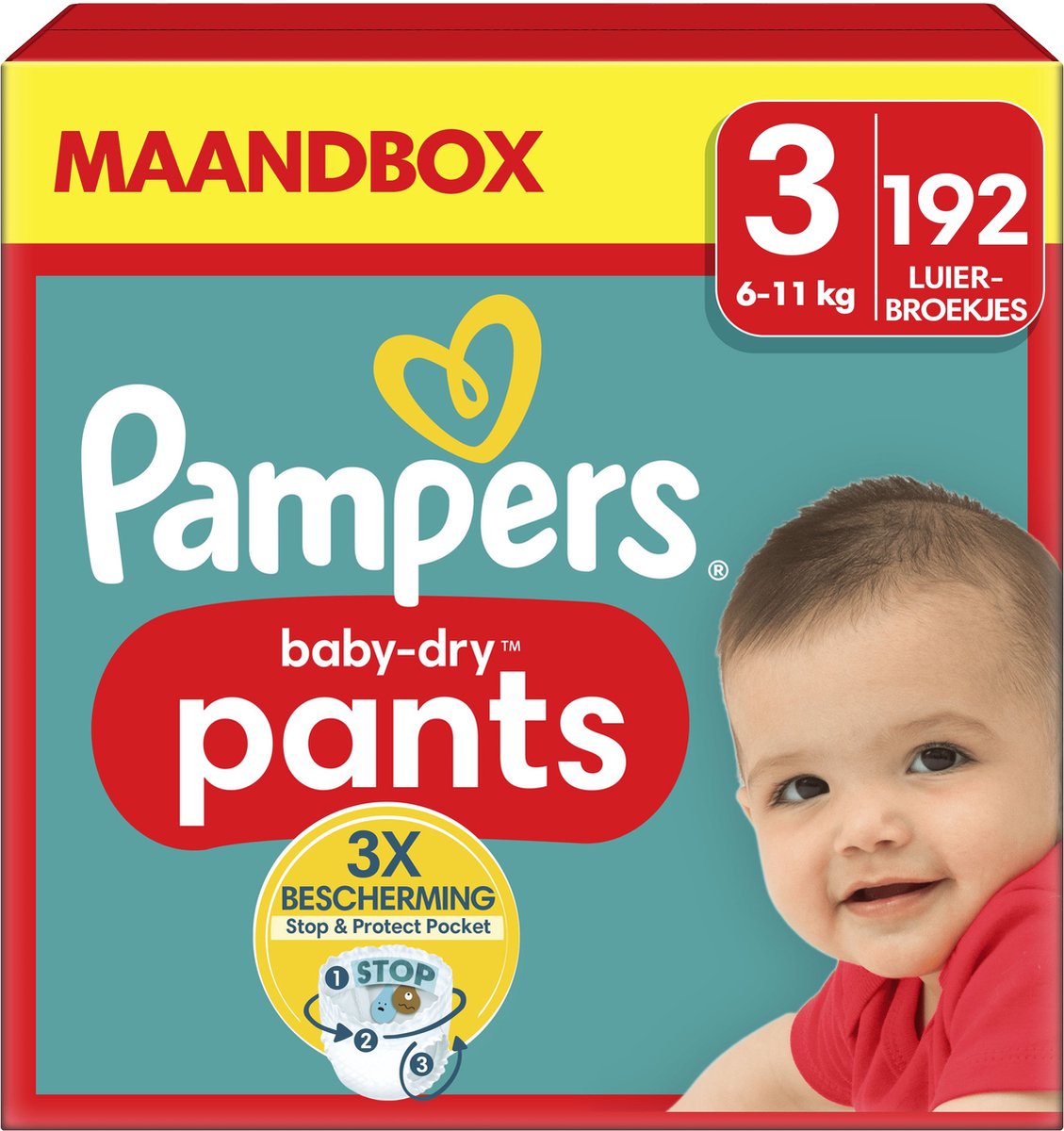 Pampers Baby-Dry Pants - Maat 3 (6kg-11kg) - 192 Luierbroekjes - Maandbox - Pampers