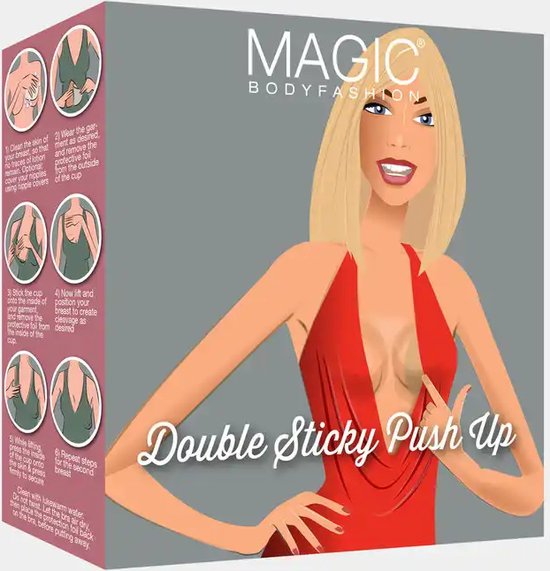 Verpakking van Magic Bodyfashion Double Sticky Push Up met illustraties.