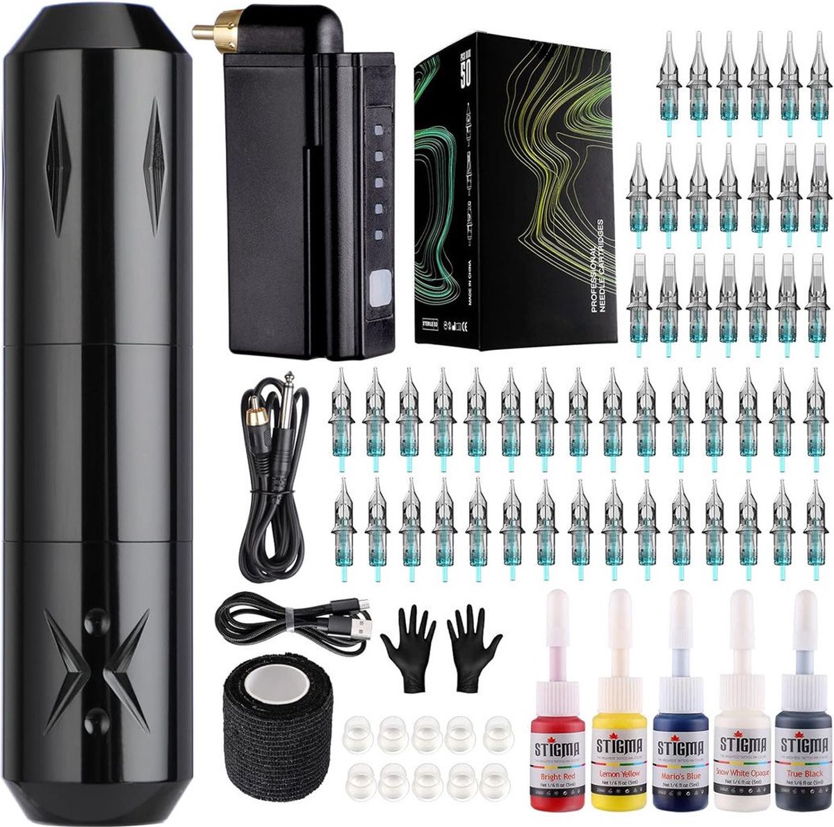 Hoge Kwaliteit Tattoo Machine met Accessoires - Tattoo Machines Draadloos - Tattoo Set Inclusief Inkt en Naalden - Tattoo Kit met Opbergkoffer - Voor Professionals en Beginners - Zwart