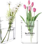 2 stuks boekenvaas voor bloemen, boekvormige vaas van acryl, vaas, boek, transparant, boekenvaas voor bloemen, slaapkamer, tafeldecoratie, woonkamer, kantoor, boekenvorm
