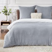 Fluffy Bed Linen 200 x 200 cm Grey - Winter Duvet Cover Fleece with 2 Pillowcases 80 x 80 cm, Warm Bedding Sets with Zip, Cuddly Waffle Pique Winter Bed Linen for Double Bed