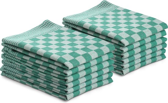 Theedoeken set - 12 stuks - 50x70 - blokpatroon - geblokt - horeca ruit - groen