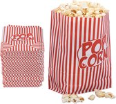 Relaxdays popcorn zakjes set van 48 - popcorn bakjes rood wit gestreept - papieren zakjes