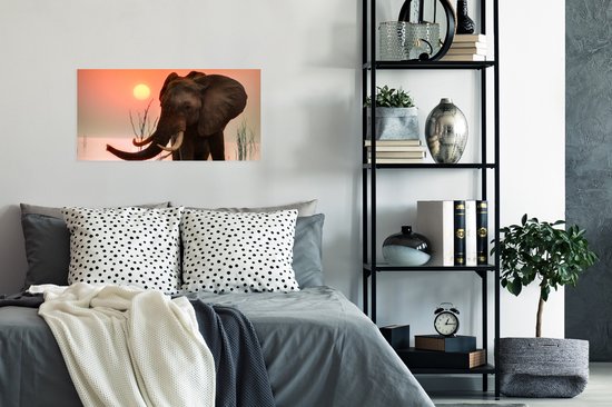 Poster 80x40 cm - Olifant - Dieren - Water - Zonsondergang - Posters - Kamer decoratie - Wanddecoratie woonkamer - Muurdecoratie slaapkamer