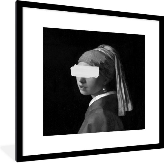 Fotolijst incl. Poster - Het meisje met de parel - Johannes Vermeer - Zwart - Wit - 40x40 cm - Posterlijst