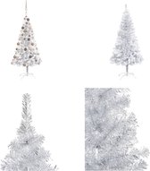 vidaXL Kunstkerstboom met LED's en kerstballen 150 cm PET zilverkleur - Kunstkerstboom - Kunstkerstbomen - Kerstboom - Kerstdecoratie