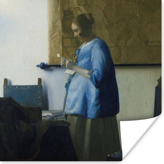 Poster - Brieflezende vrouw in het blauw - Schilderij van Johannes Vermeer