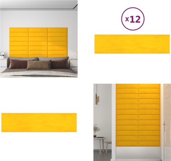 vidaXL Wandpanelen 12 st 1-08 m² 60x15 cm fluweel geel - Wandpaneel - Wandpanelen - Wanddecoratie - Wandversiering