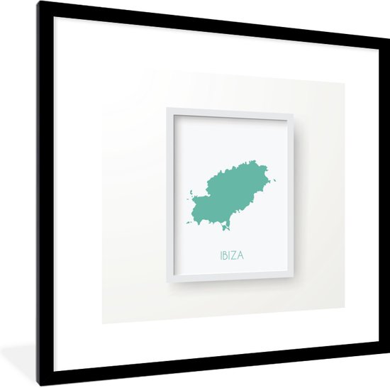 Photo encadrée - Une illustration d'une carte vert clair d' Ibiza cadre photo noir avec passe-partout blanc 40x40 cm - Affiche encadrée (Décoration murale salon / chambre)
