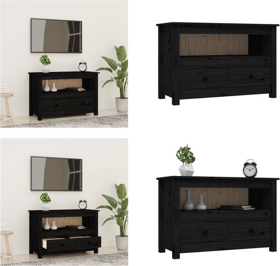 vidaXL Tv-meubel 79x35x52 cm massief grenenhout zwart - Tv-meubel - Tv-meubels - Tv Standaard - Tv Unit