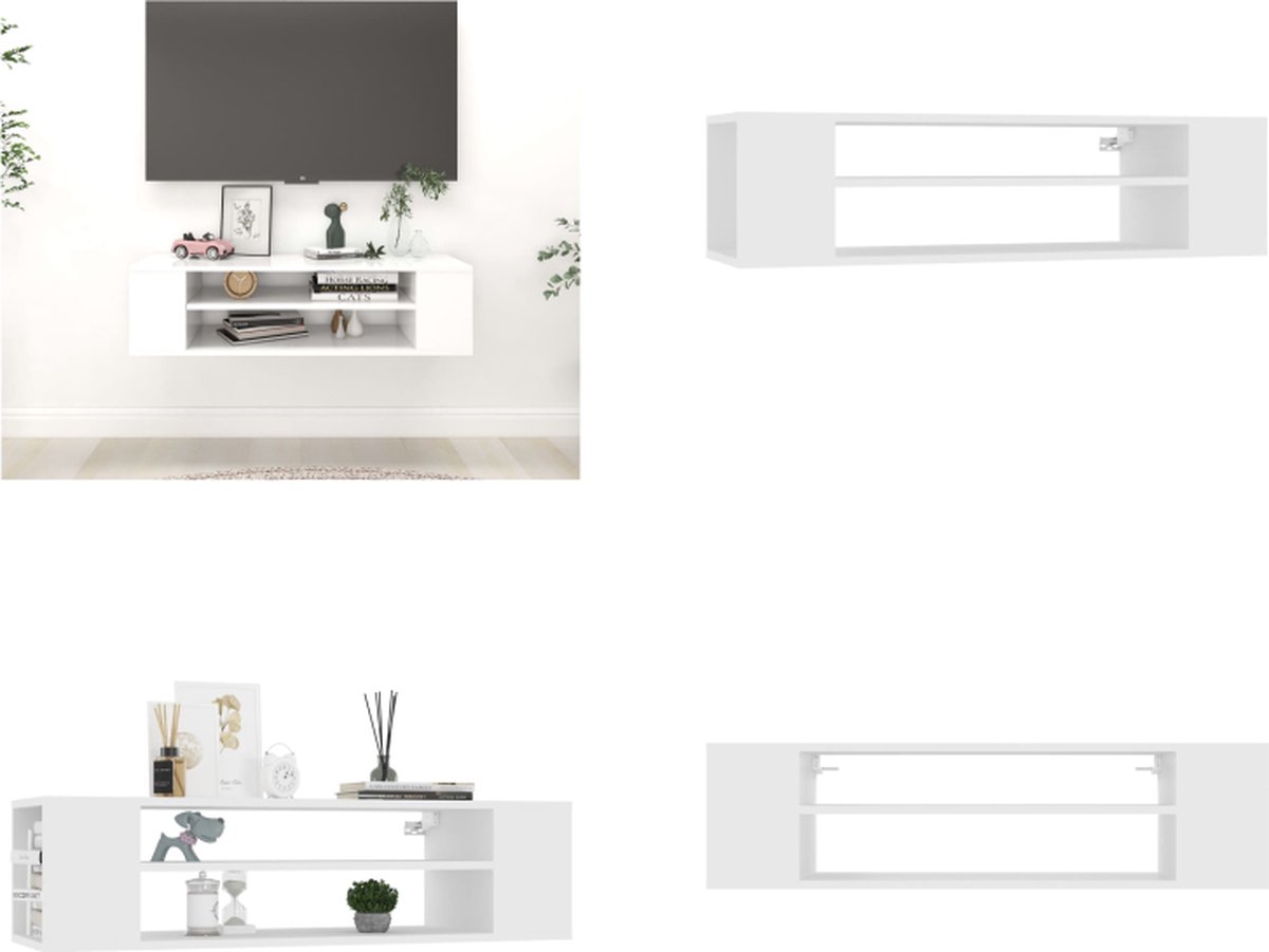 vidaXL Tv-hangmeubel 100x30x26,5 cm bewerkt hout wit - Tv-kast - Tv-kasten - Televisiekast - Televisiekasten