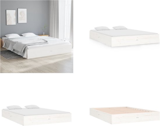 vidaXL Bedframe massief hout wit 140x190 cm - Bedframe - Bedframes - Bed - Bedbodem