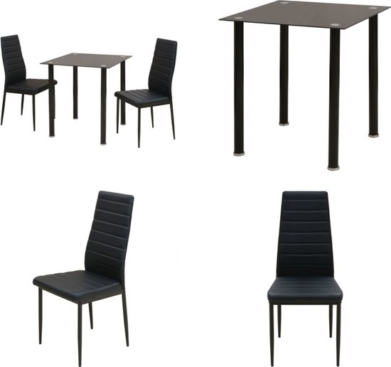 thumbnail: SogesHome Eettafel Set 4-delig - Met 2 Stoelen & Bank Met Opbergplank - 110x70x76 Cm - Hout & Staal
