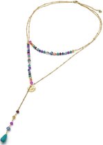 Ketting met Steentjes - RVS - Lengte 39-44 cm - Goudkleurig en Multi