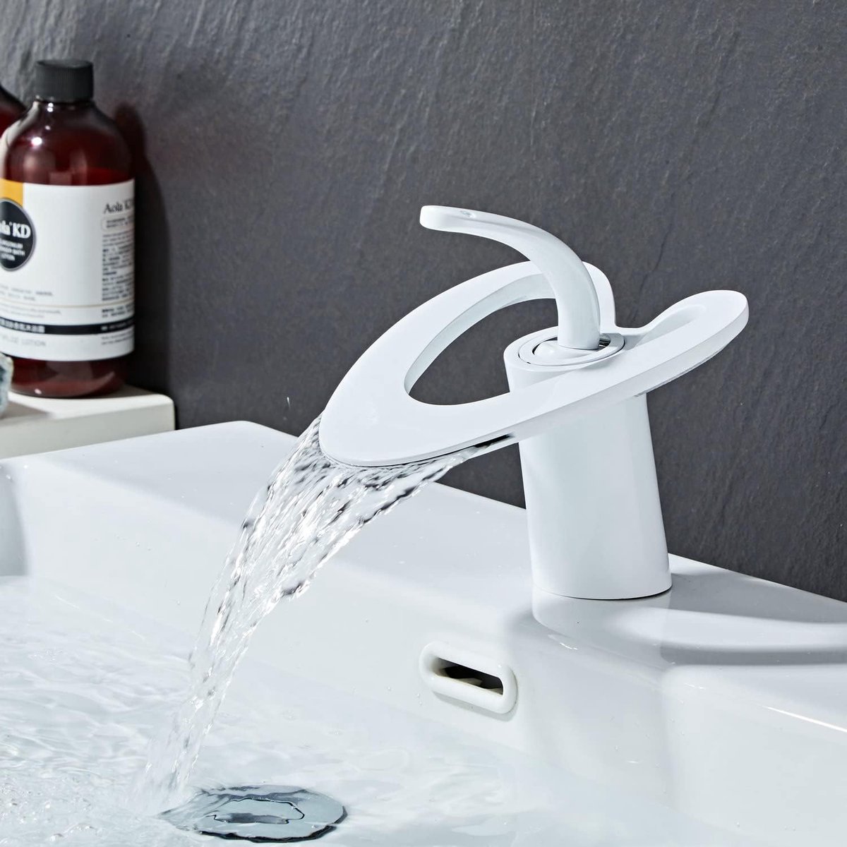 Kelelife Bathroom Sink Tap Mono Basin Mixer for Countertop, White Painting & Polished Chrome