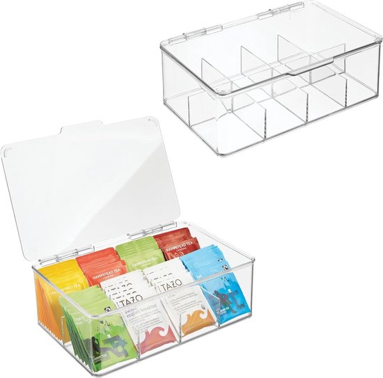 mDesign - Theedoos - ladekastje/opbergbox/organizer - voor de keuken - voor verschillende soorten theezakjes, koffiepads, zoetjes en meer - handig/stevig - doorzichtig