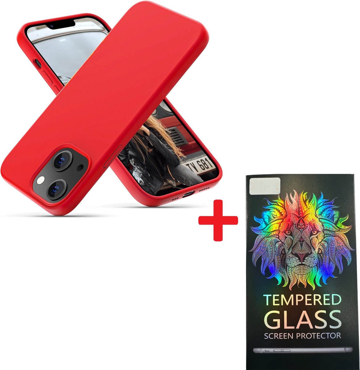 Solid hoesje Soft Touch Liquid Silicone + 1X Screenprotector - Geschikt voor: iPhone 13 - Rood
