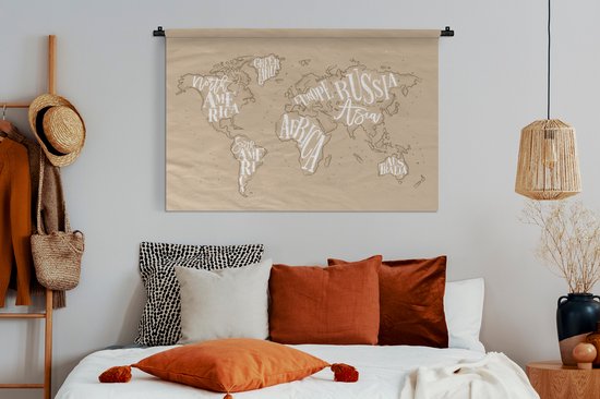 Tapisserie - Tapisserie - Wereldkaart - Lettres - Wit - 150x100 cm - Tapisserie