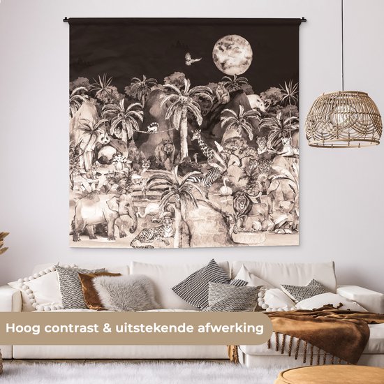 Tenture murale - Tissu mural - Jungle - Enfants - Animaux - 180x180 cm - Tapisserie