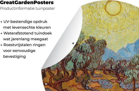 Garden Circle Oliviers avec ciel et soleil jaunes - Vincent van Gogh - 60x60 cm - Poster de jardin rond - Extérieur
